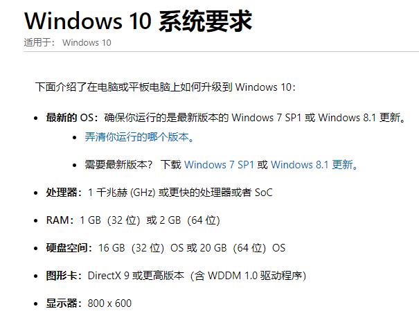 win10配置要求是什么