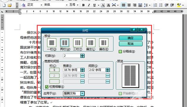 XP系统电脑Word分栏的用法