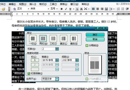 XP系统电脑Word分栏的用法