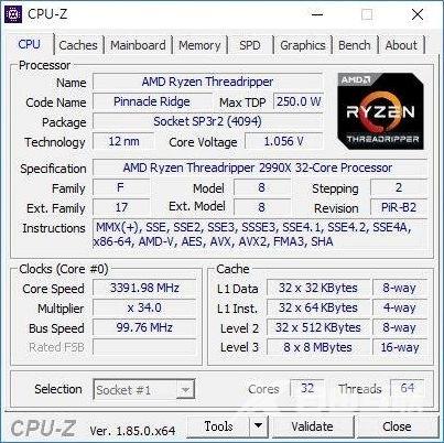 CPU-Z截图泄露：AMD二代线程撕裂者旗舰定名2990WX