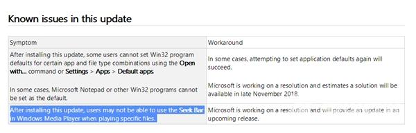 Windows 10 v1809新问题：Media Player进度条罢工
