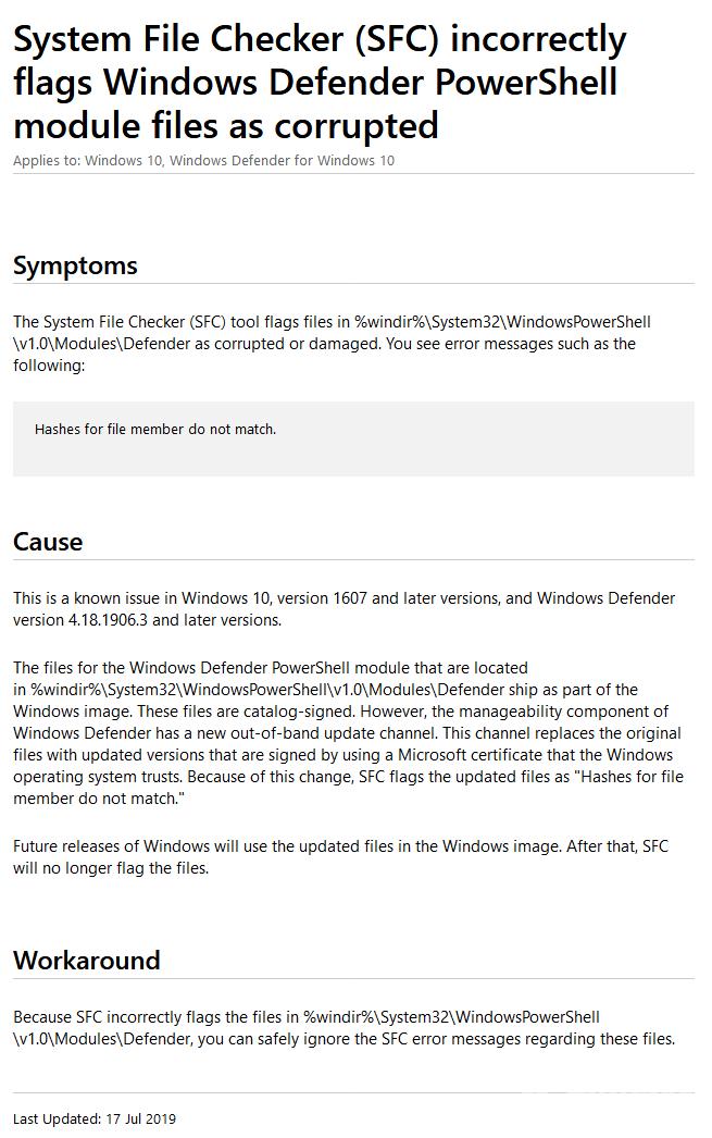 微软承认Win10用户使用sfc/scannow命令导致无法运行的问题