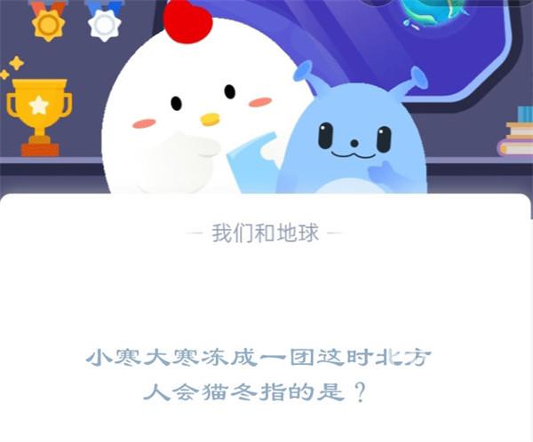 小寒大寒冻成一团这时北方人会猫冬指的是?支付宝蚂蚁庄园1月5日答案