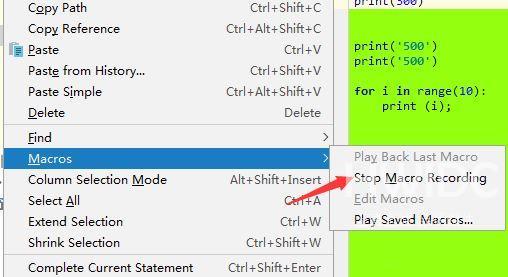 pycharm使用过程中如何对当前录制宏？pycharm使用过程中对当前录制宏的方法截图