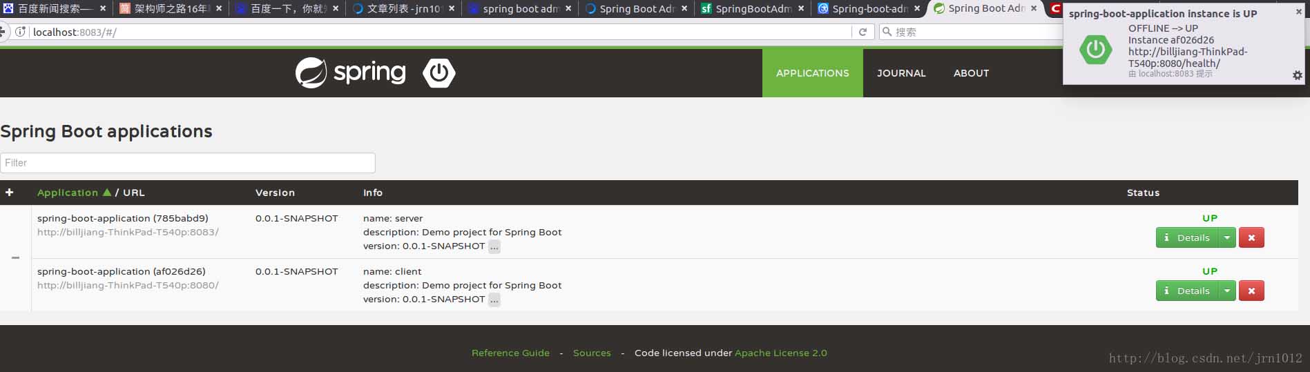 Spring Boot Admin Client 启动后