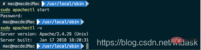 图 Terminal输入命令打开apache服务及查看版本号