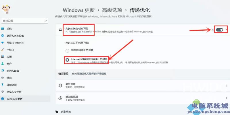 Win11如何开启传递优化功能？